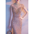 Female Banquet Champagne Evening Dress Sexy Ladies Party Fishtail Tassel Dress