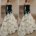 Elegant 3D Flowers Long Evening Dress for Women Strapless Floor-Length Prom Gown